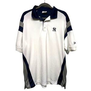 Vintage New York Yankees Polo Shirt Mens XL Lee Sport White Blue‎ Embroidered